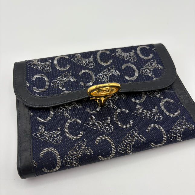 Portefeuille Céline vintage marine fermoir calèche