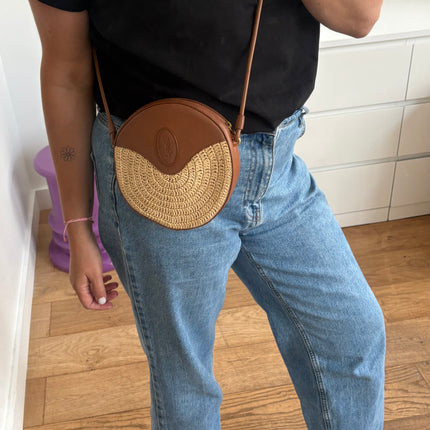 Sac Saint Laurent rond cuir et raphia