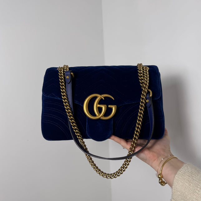 Sac Gucci Grand GG Marmont Velours Bleu