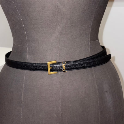 Ceinture Saint Laurent Cassandre T80 cuir grainé noir