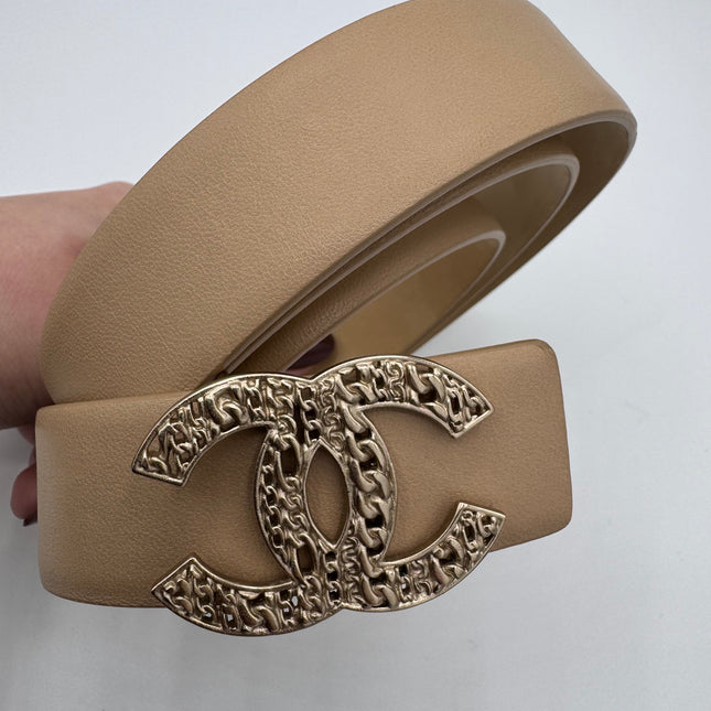 Ceinture Chanel cuir Beige