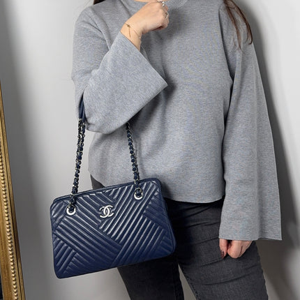 Sac Chanel Cabas Chevrons Bleu Marine