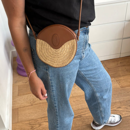 Sac Saint Laurent rond cuir et raphia