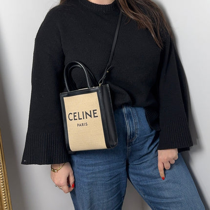Sac Celine Cabas Vertical Toile Beige