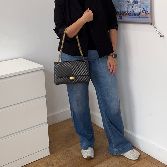 Sac Chanel 2.55 Chevrons 28cm Gris Irisé