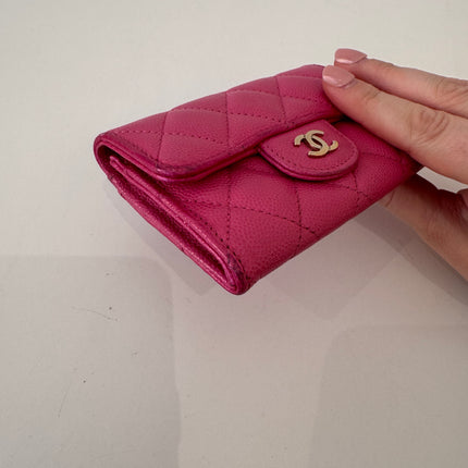 Porte-cartes Chanel à rabat classique rose