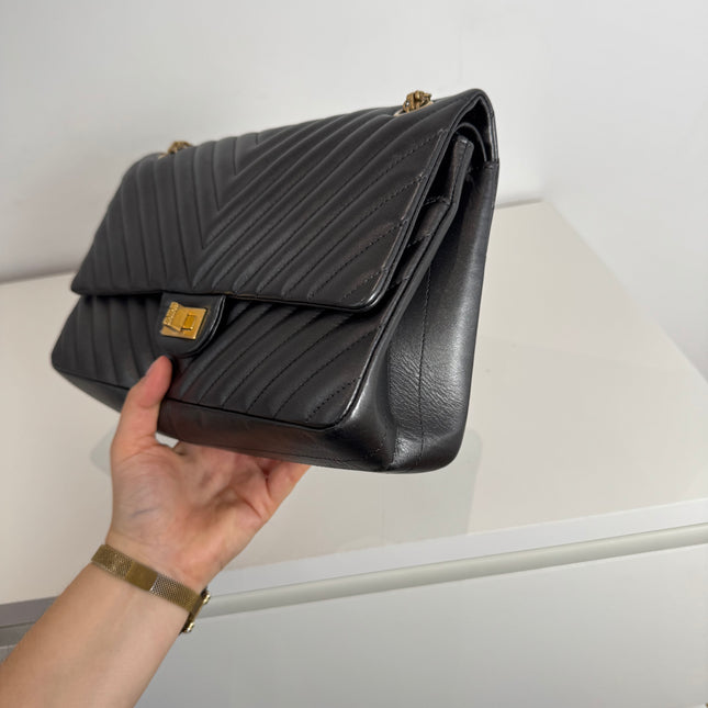 Sac Chanel 2.55 Chevrons 28cm Gris Irisé
