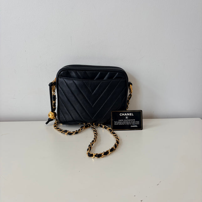 Sac Chanel Caméra Chevrons Noir