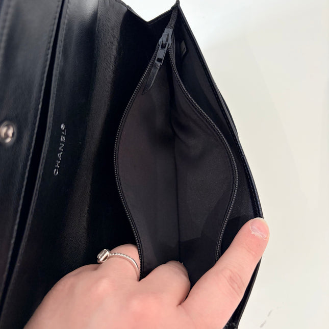 Portefeuille Chanel long en toile noir