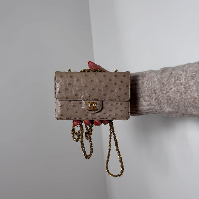 Sac Chanel Mini Timeless Vintage Autruche Beige