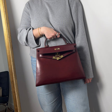 Sac Hermès Kelly 32 box Bordeaux
