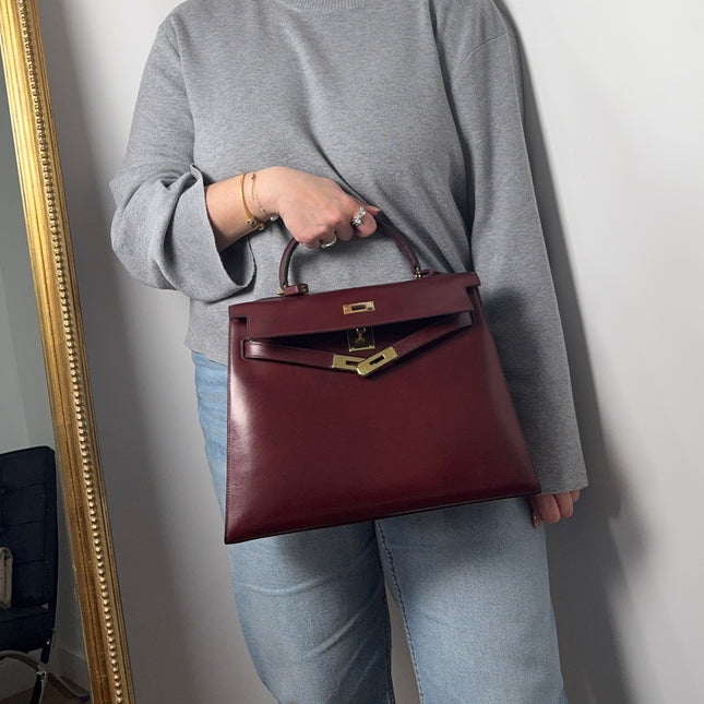 Sac Hermès Kelly 32 box Bordeaux