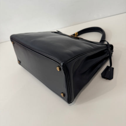 Sac Hermès Kelly 28 Cuir box Marine