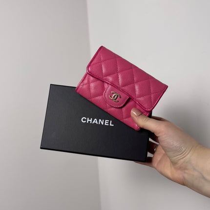 Porte-cartes Chanel à rabat classique rose