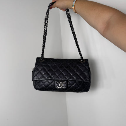 Sac Chanel single flap souple gris métallisé