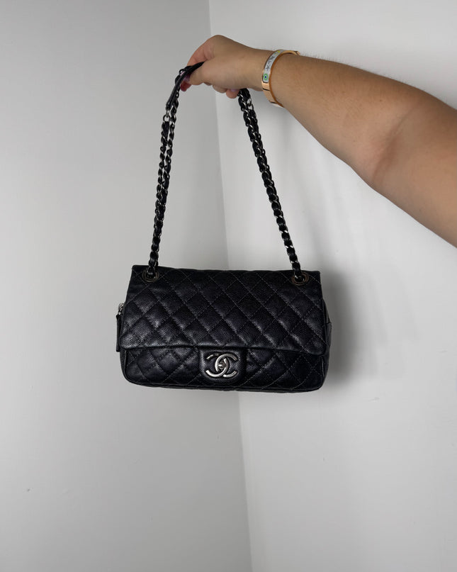 Sac Chanel single flap souple gris métallisé