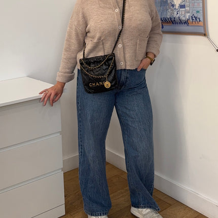 Sac chanel mini 22 cuir noir bandoulière