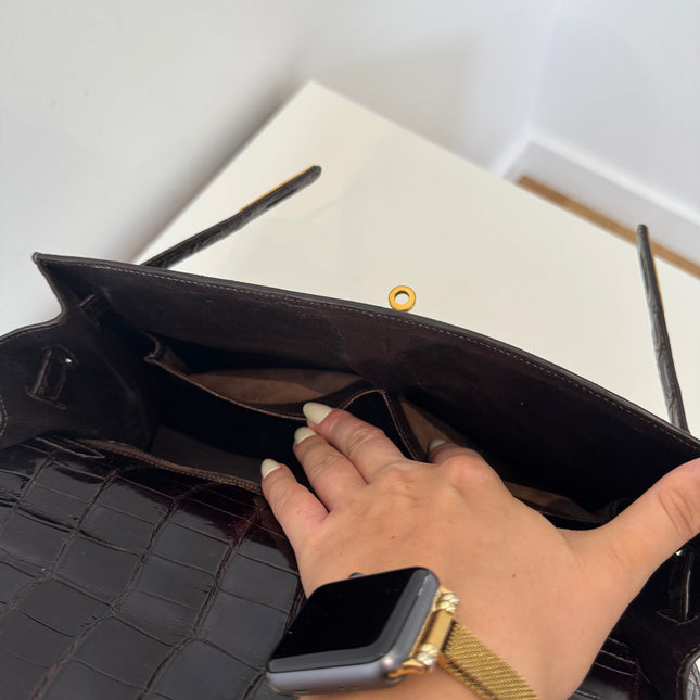 Sac Hermès Kelly 32 Crocodile Chocolat