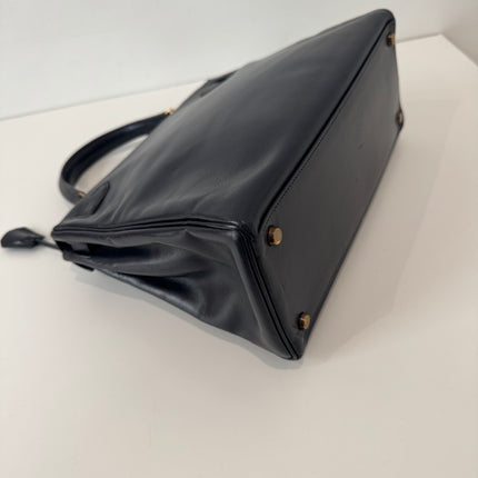 Sac Hermès Kelly 28 Cuir box Marine