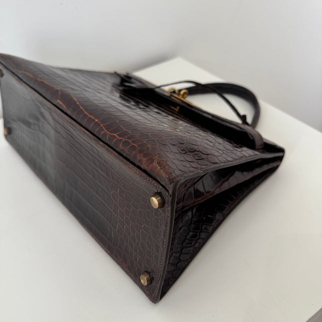 Sac Hermès Kelly 32 Crocodile Chocolat