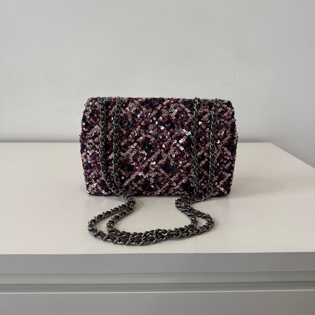 Mini sac classique Chanel Sequins Violet