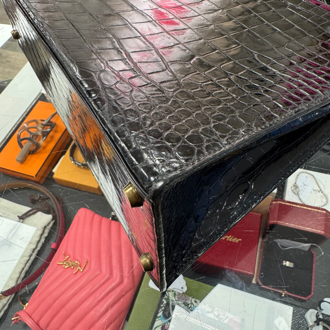 Sac Kelly 32 Cuir Croco Noir Hermès