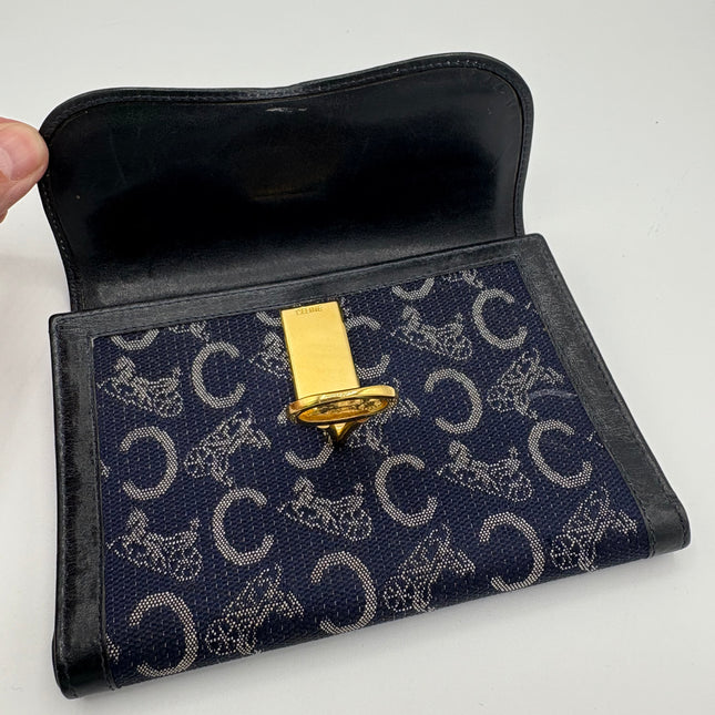 Portefeuille Céline vintage marine fermoir calèche