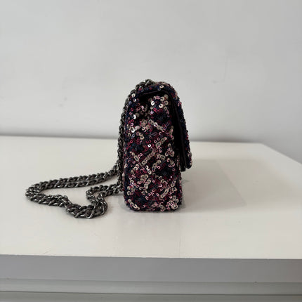 Mini sac classique Chanel Sequins Violet