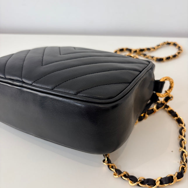Sac Chanel Caméra Chevrons Noir