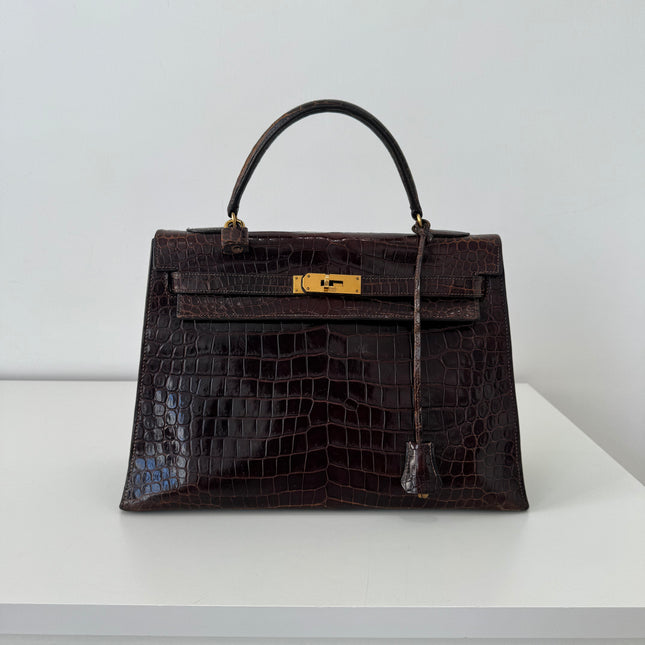 Sac Hermès Kelly 32 Crocodile Chocolat