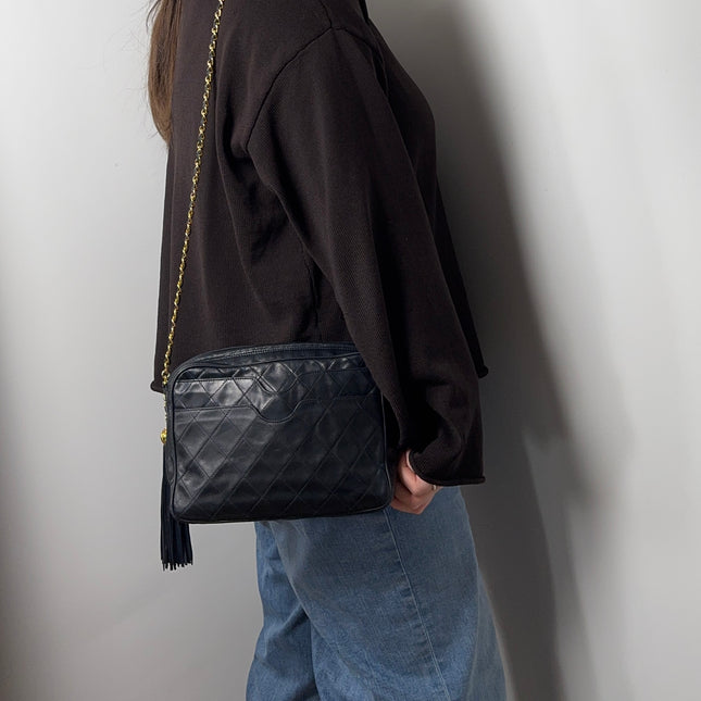 Sac Chanel caméra vintage bleu nuit