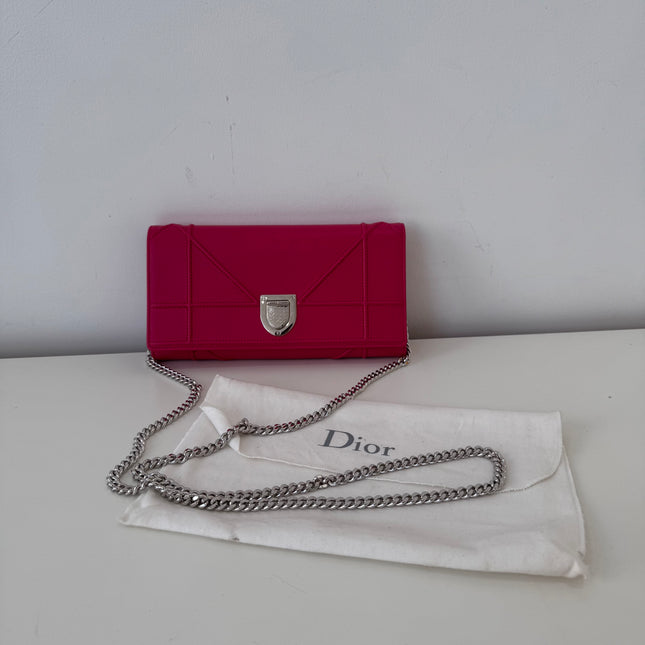 Sac Dior Wallet on chain Diorama rose fushia