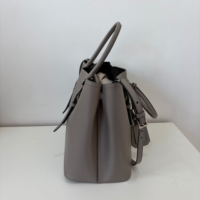 Sac Prada Double Cuir Saffiano Argile bandoulière