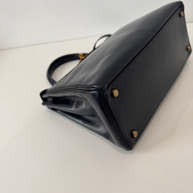 Sac Hermès Kelly 28 Cuir box Marine