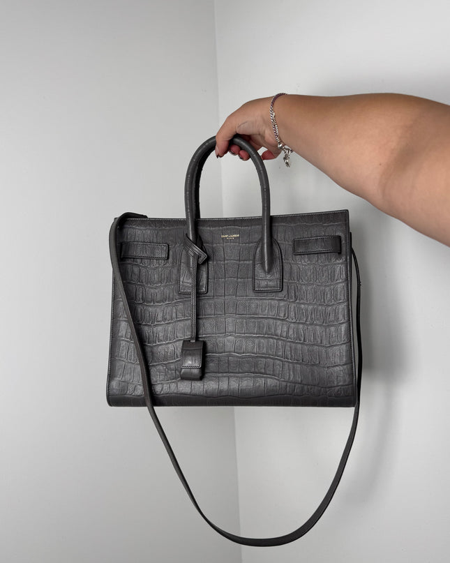 Sac de Jour Saint Laurent Croco Gris Small