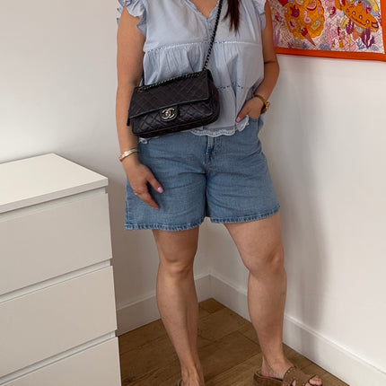 Sac Chanel single flap souple gris métallisé