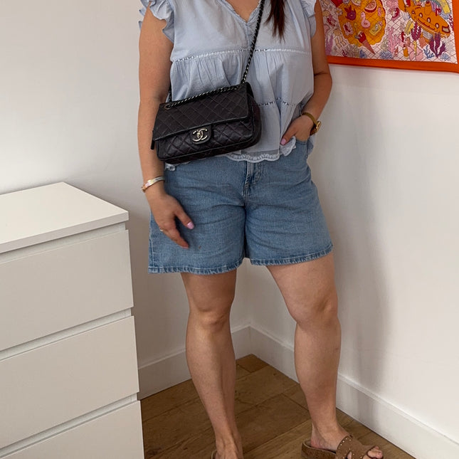 Sac Chanel single flap souple gris métallisé