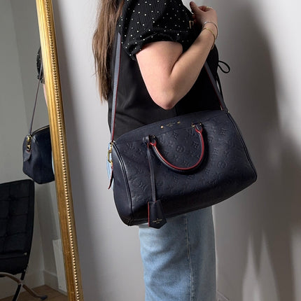 Sac Louis Vuitton Speedy 30 Bandoulière Cuir Empreinte Marine