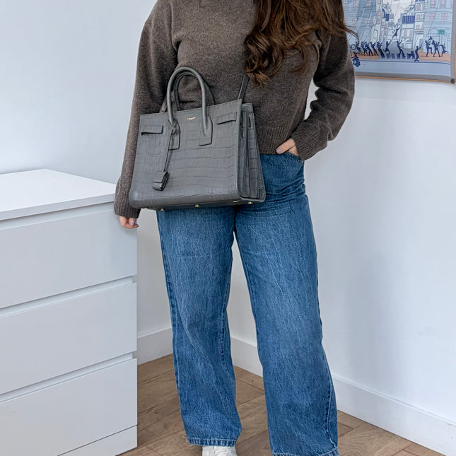 Sac de Jour Saint Laurent Croco Gris Small