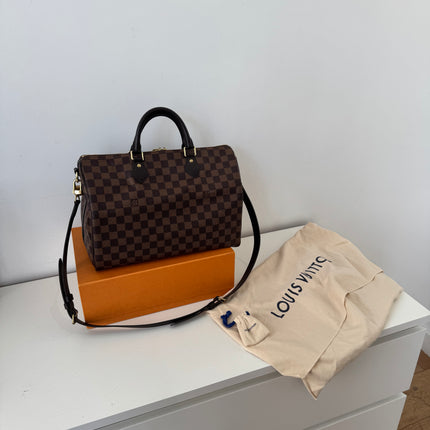 Sac Louis Vuitton Speedy 35 bandoulière damier ébène
