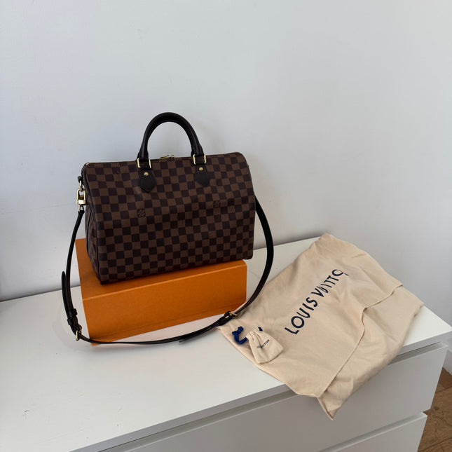 Sac Louis Vuitton Speedy 35 bandoulière damier ébène