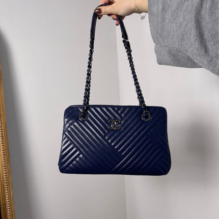 Sac Chanel Cabas Chevrons Bleu Marine