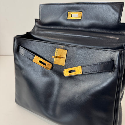 Sac Hermès Kelly 28 Cuir box Marine