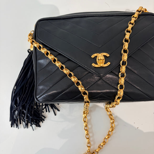 Sac Chanel Caméra Chevrons noir