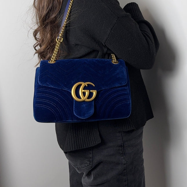 Sac Gucci Grand GG Marmont Velours Bleu