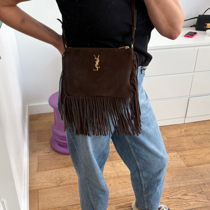 Sac saint Laurent à franges marron