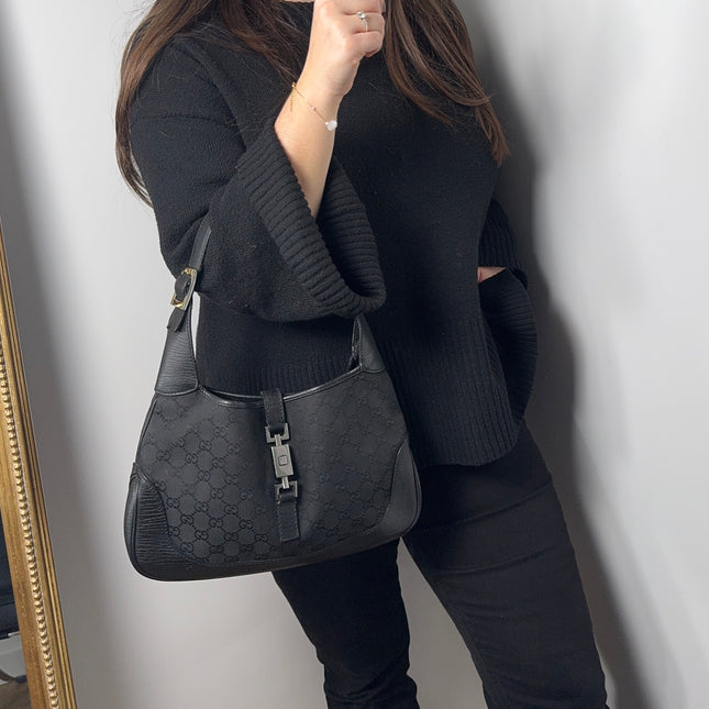 Sac Gucci Jackie toile et cuir noir