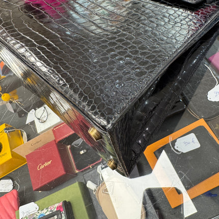 Sac Kelly 32 Cuir Croco Noir Hermès