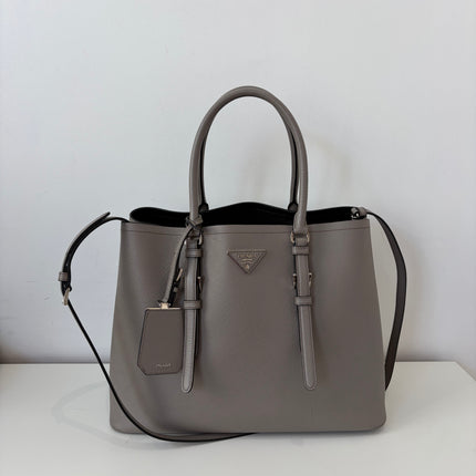 Sac Prada Double Cuir Saffiano Argile bandoulière