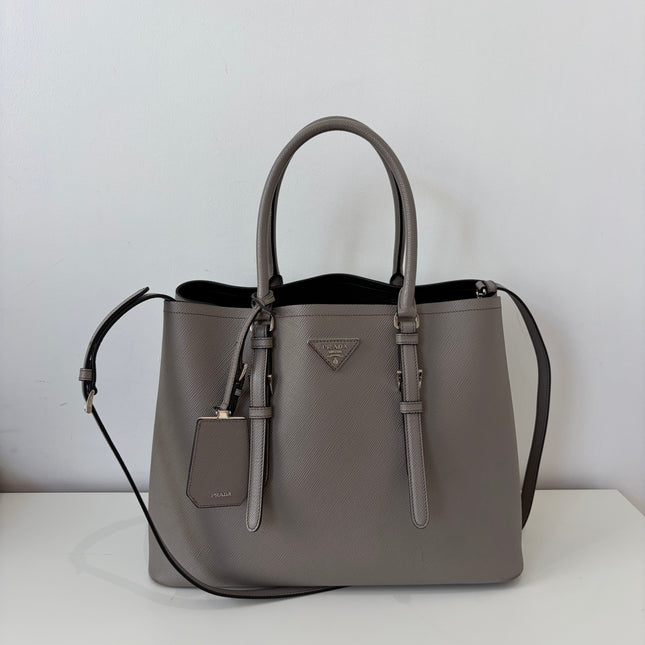 Sac Prada Double Cuir Saffiano Argile bandoulière